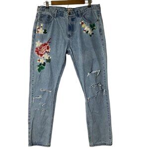Floral Embroidered Straight Denim Jeans Women Size 2XL Top Trends Cotton Spandex